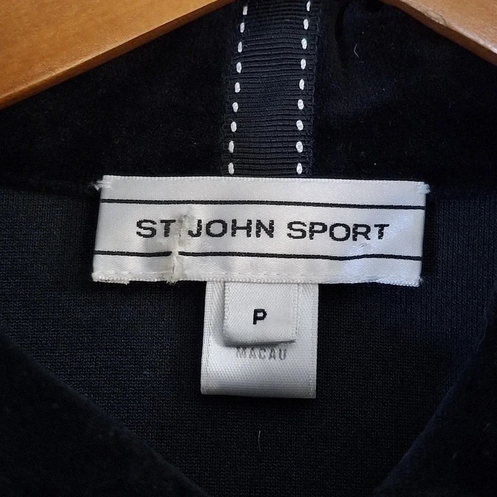 St John Sport Velour Jacket Women's Small Full Zip Suede Stretch‎ Fitted Pockets